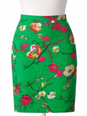 J. Crew Green Floral Pencil Skirt | Bold Print | Classic Fit